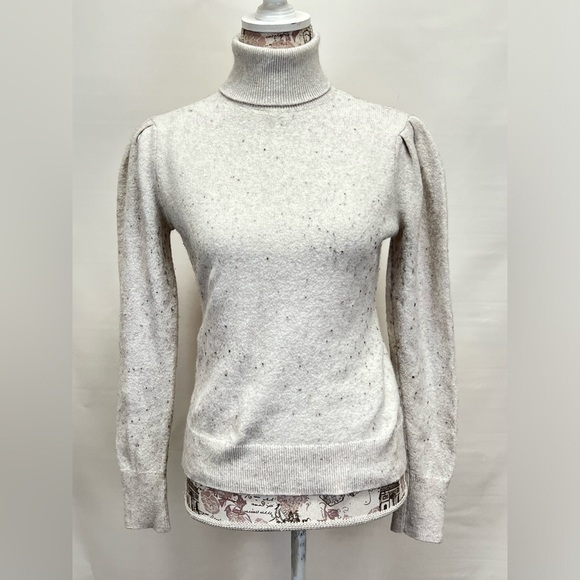 RACHEL‎ PARCELL Beige speckled puff sleeve turtleneck sweater size M. - Picture 2 of 14